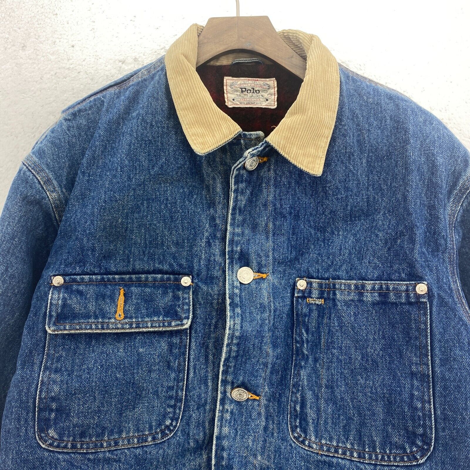 Polo By Ralph Lauren Denim Lined Collared Jacket Size M Blue Medium Wash USA