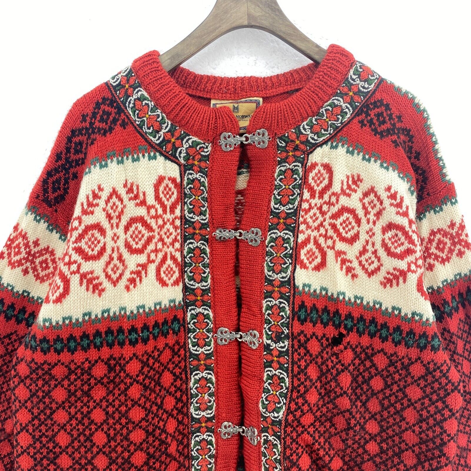 Dale Of Norway Metal Clasp Wool Red Norwegian Nordic Sweater Size M