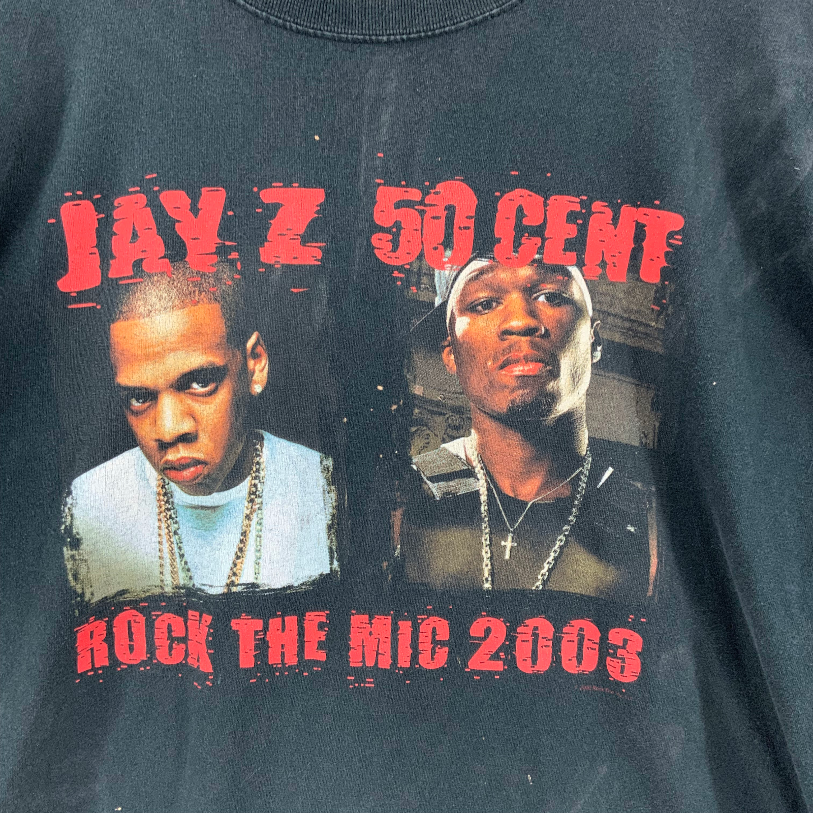 Jay Z 50 Cent Rock The Mic 2003 Black T-shirt Hip Hop Rap Size 2XL