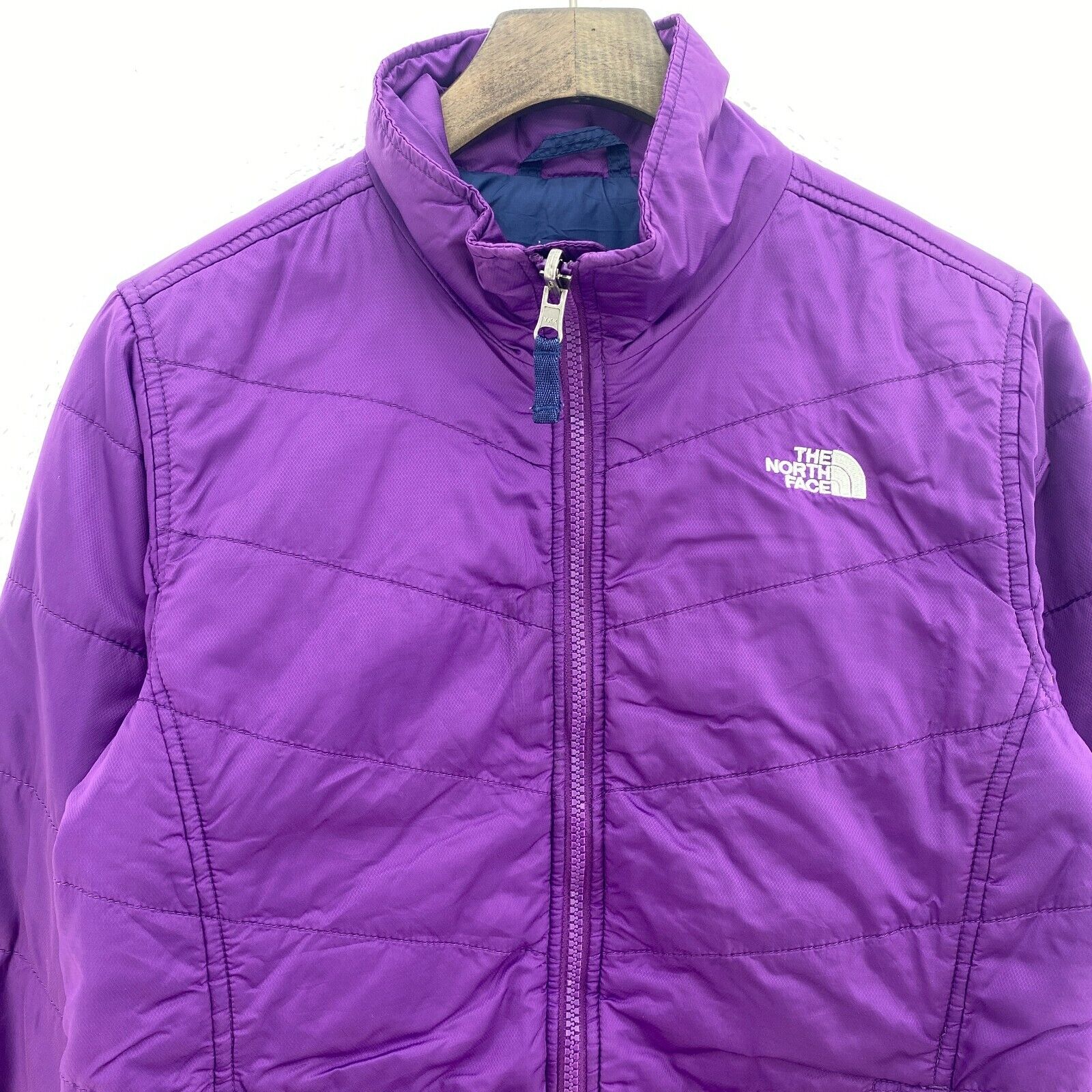 The North Face Logo Full Zip Purple Down Filled Jacket Size S Women's