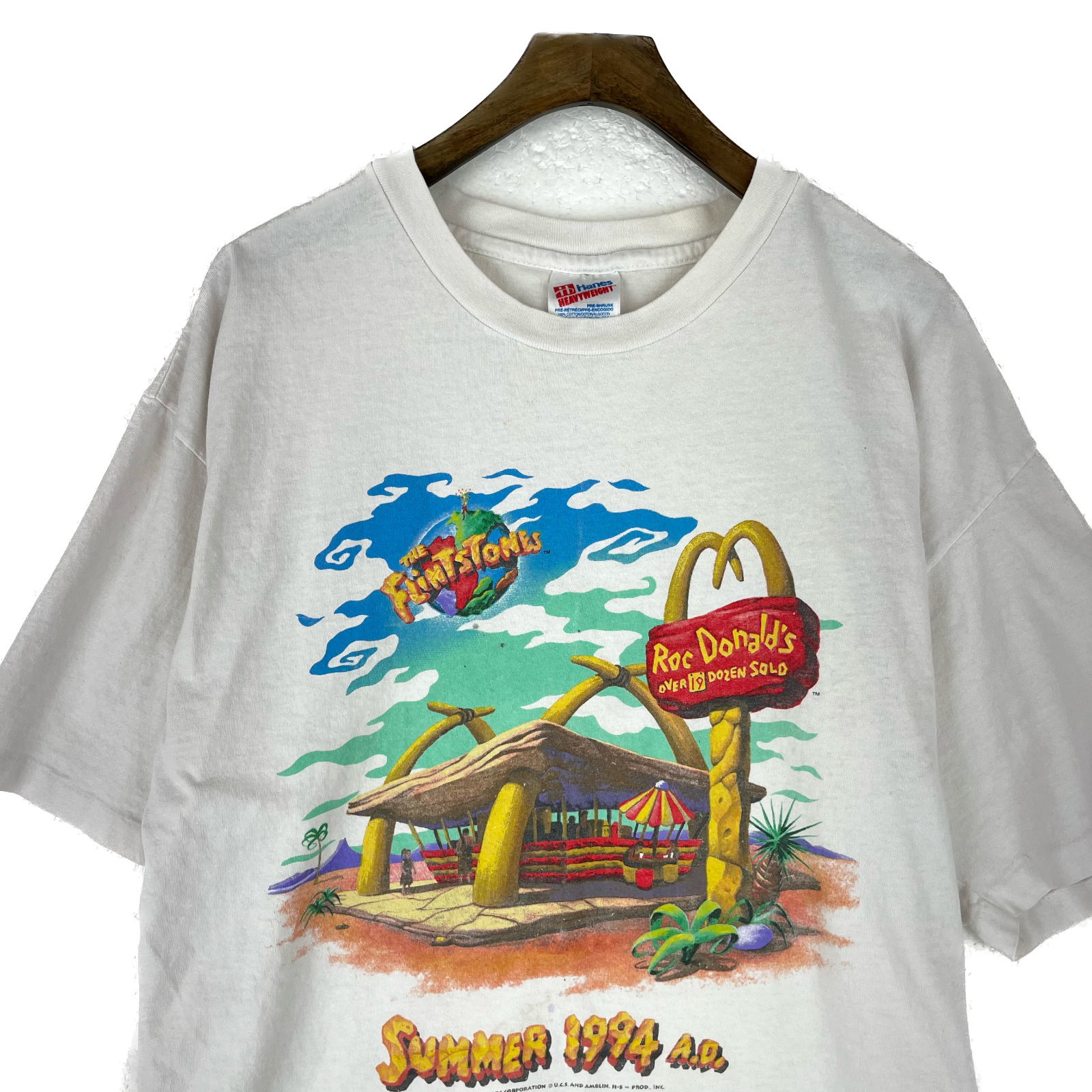 The Flintstones Roc Donald's Parody McDonald's Summer 1994 White T-shirt Size XL