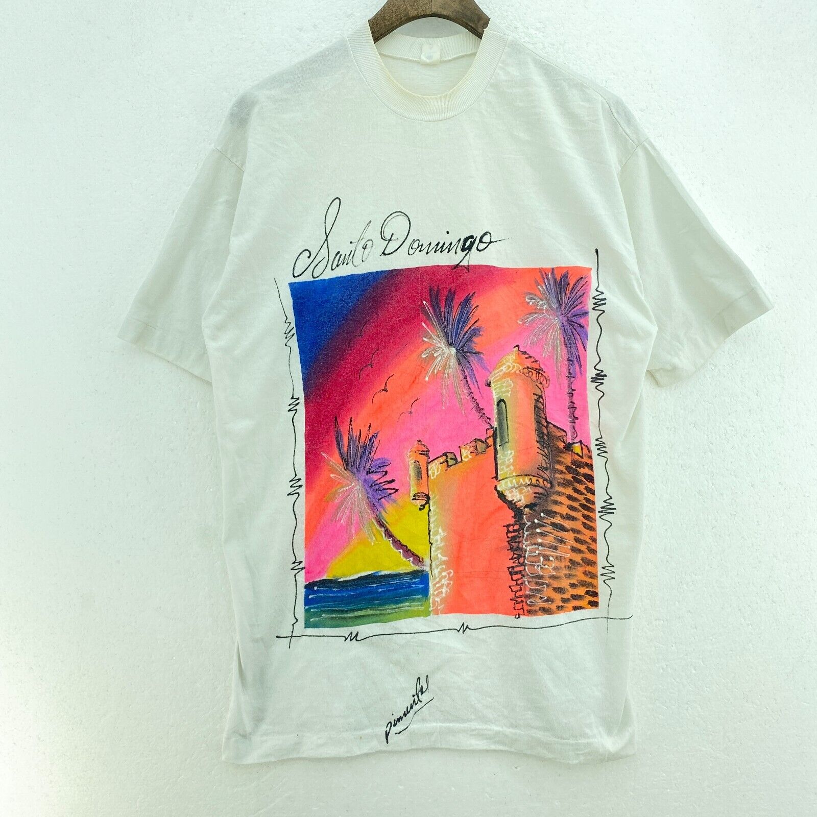 Dominican Republic Santo Domingo City White T-shirt Size L Single Stitch