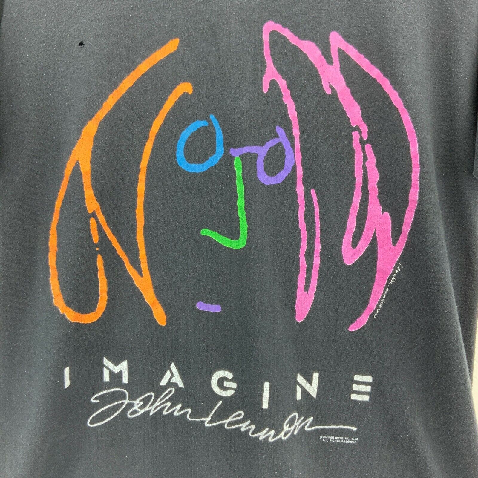 1988 Warner Bros Imagine John Lennon Portrait Beatles Black T-shirt Size L