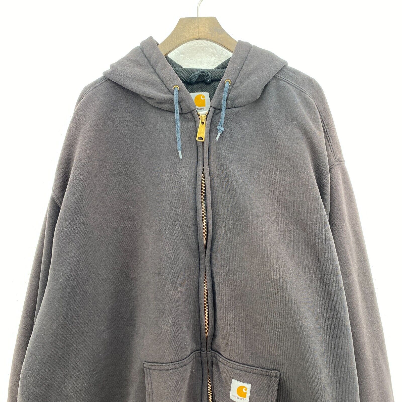 Vintage Carhartt Logo Full Zip Brown Hoodie Size 3XL