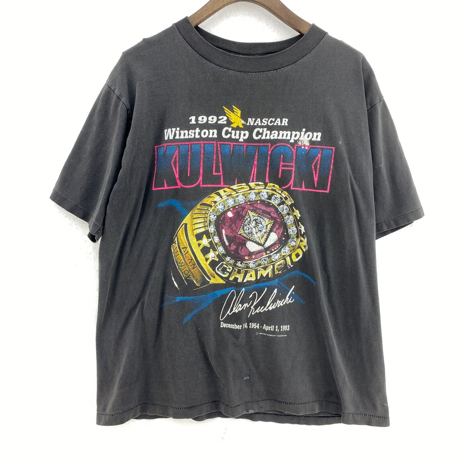 Winston Cup Champion 1993 Nascar Racing Black T-shirt Size L Alan Kulwick