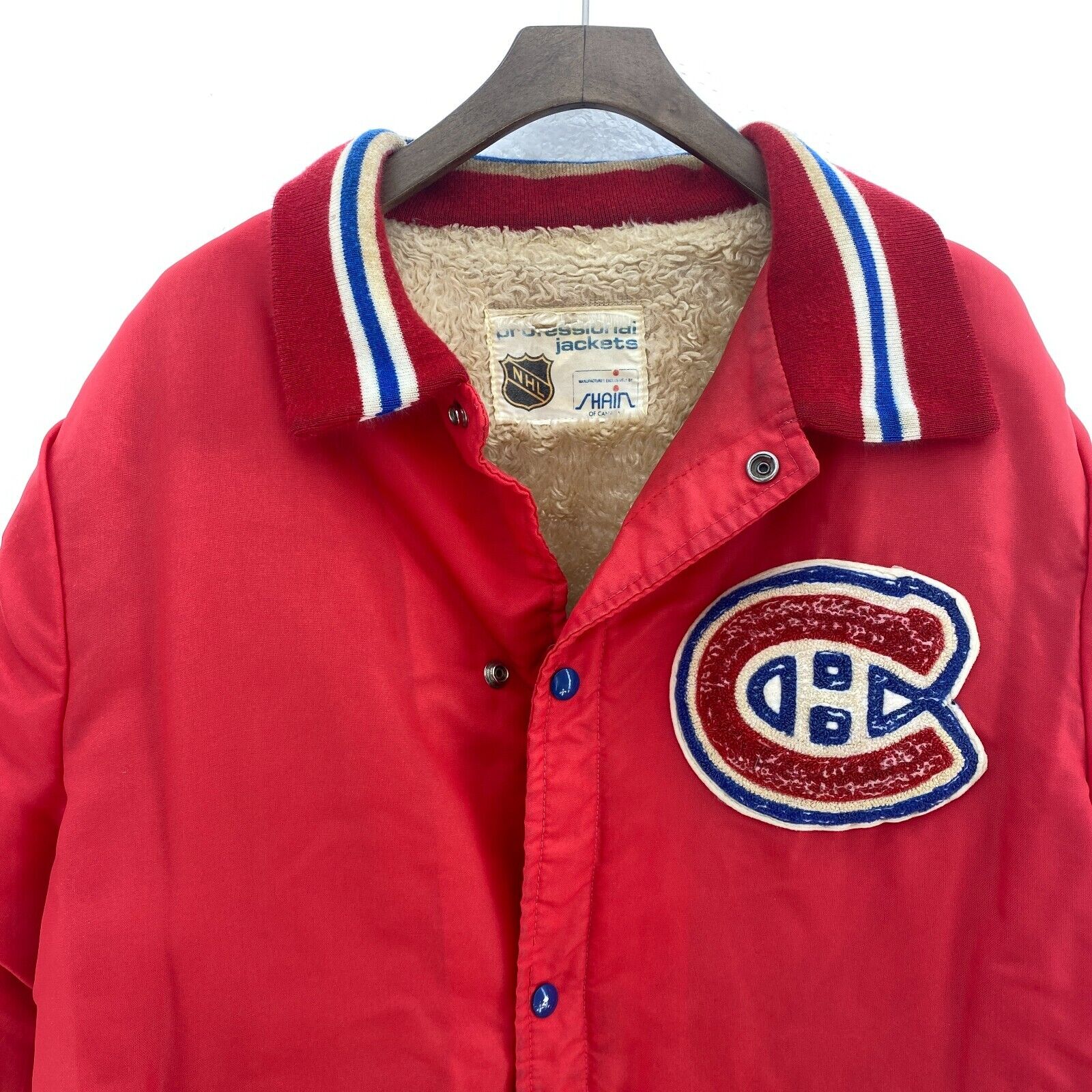 Vintage Montreal Canadiens Fleece Lined Snapped Red Insulated Jacket Size M