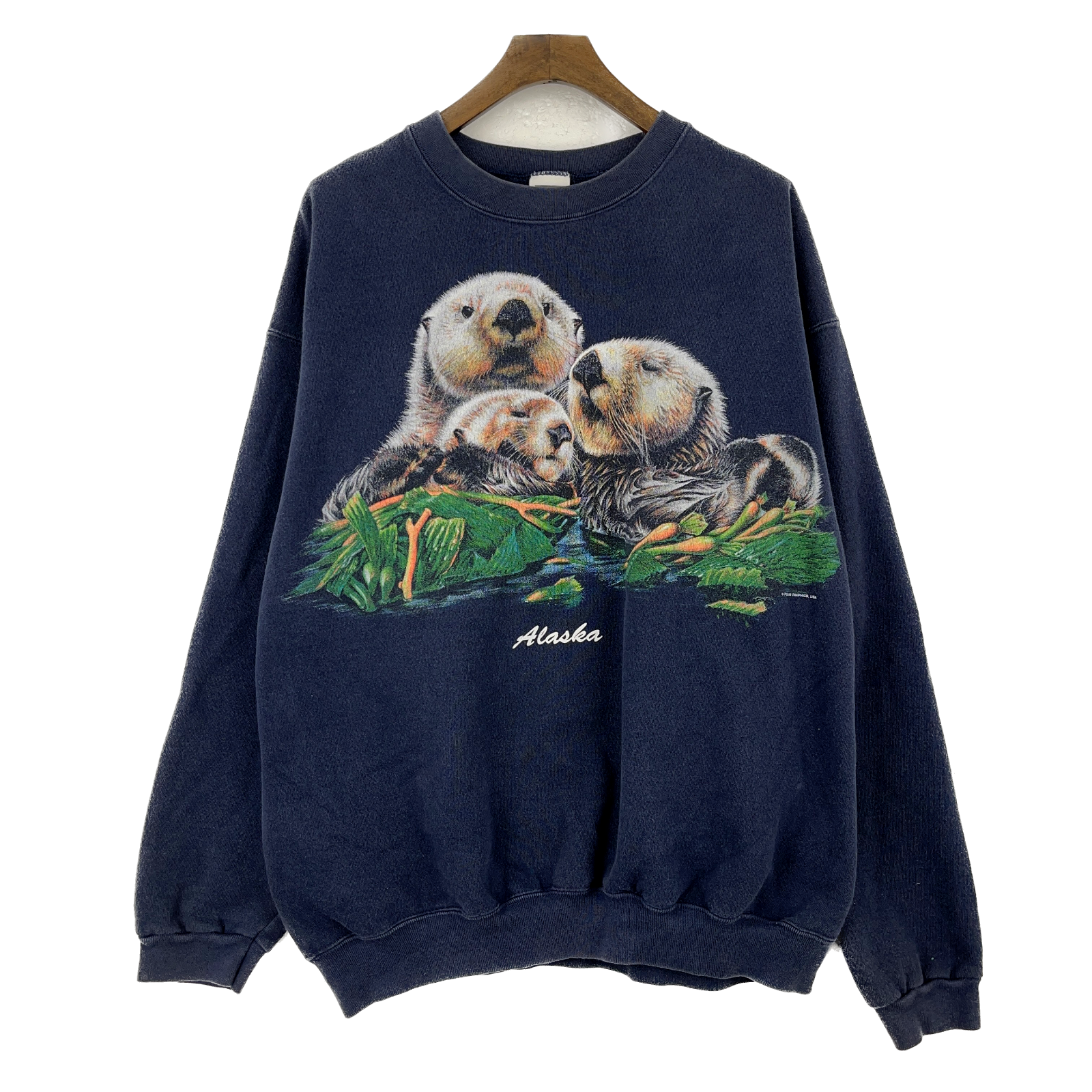 Vintage Alaska Sea Otter Navy Blue Sweatshirt Size XL