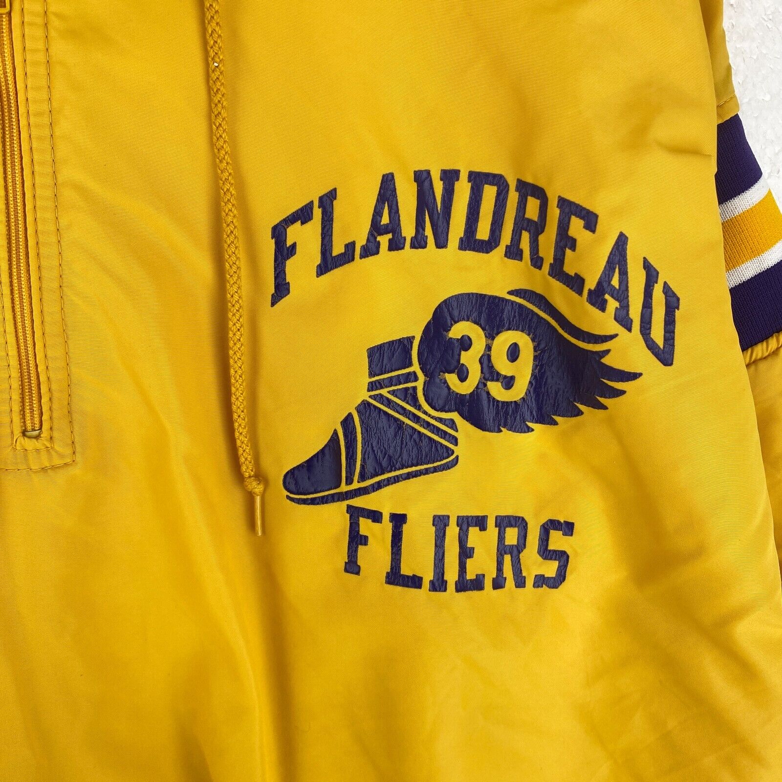 Russell Athletic Flandreau Fliers NCAA Yellow Quarter Zip Hooded Jacket Size XL