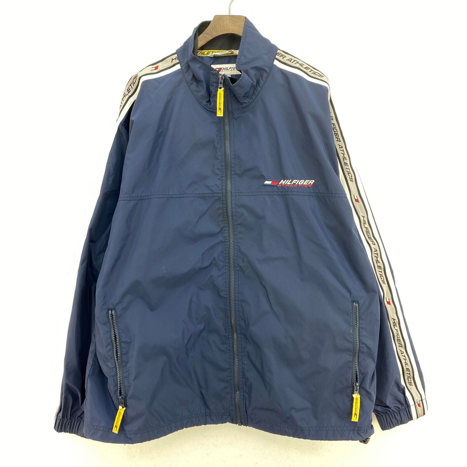 Vintage Tommy Hilfiger Full Zip Sleeve Spell Out Navy Blue Light Jacket Size XL