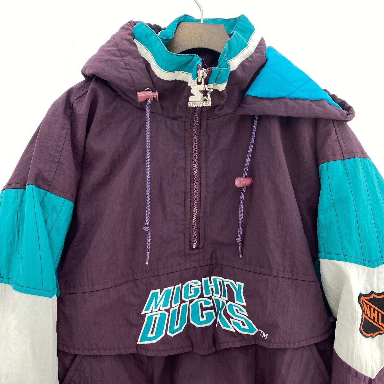 Mighty Ducks Starter NHL Quilted Zip Purple Hooded Insulated Jacket Size S