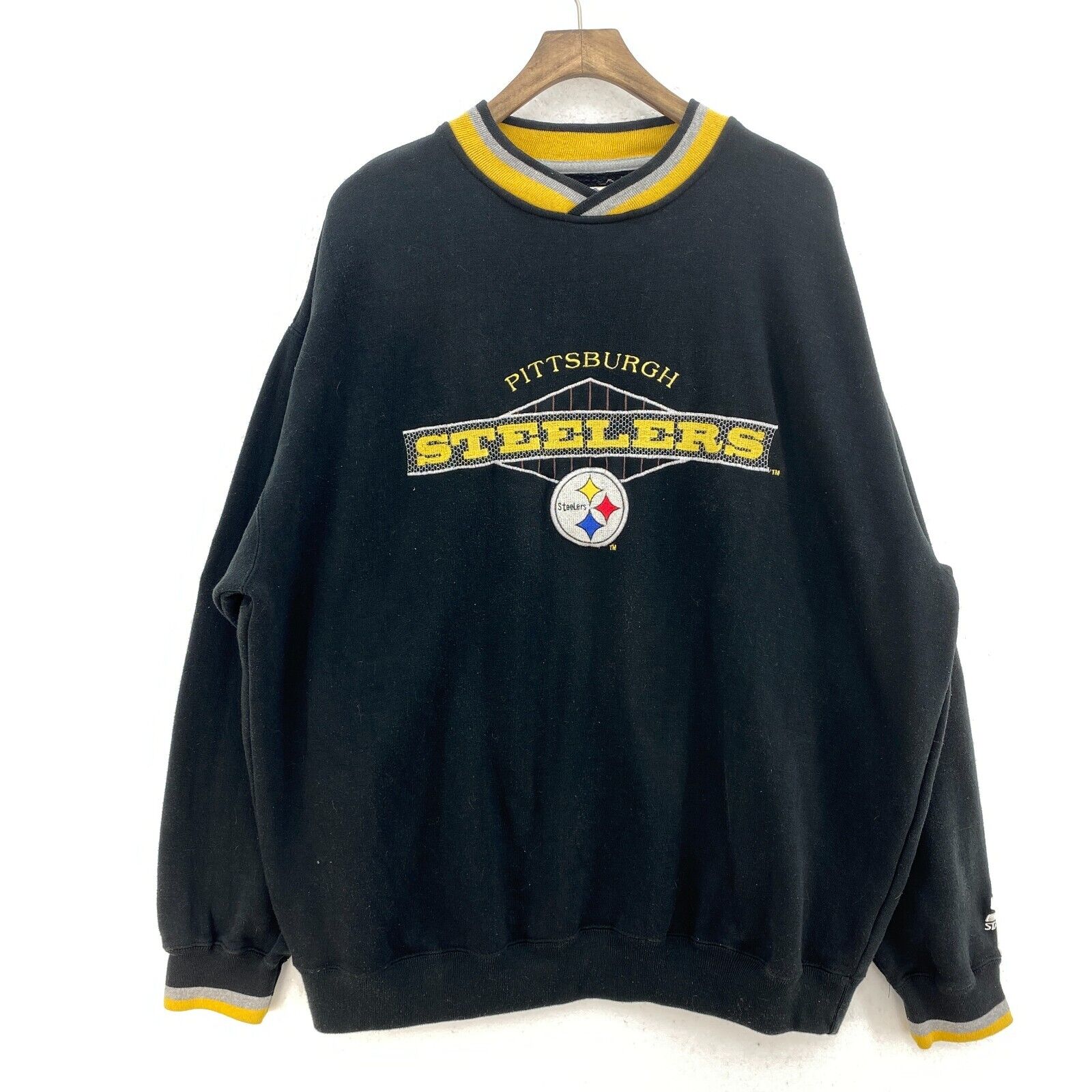 Starter Pittsburgh Steelers NFL Patch Black Pullover Sweatshirt Size XXL