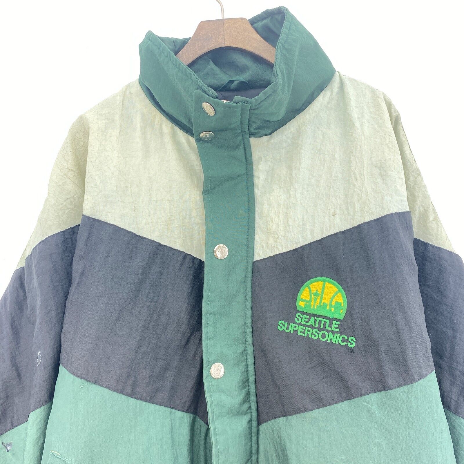 Seattle SuperSonics NBA Basketball Spell Out Full Zip Insulated Jacket Size L