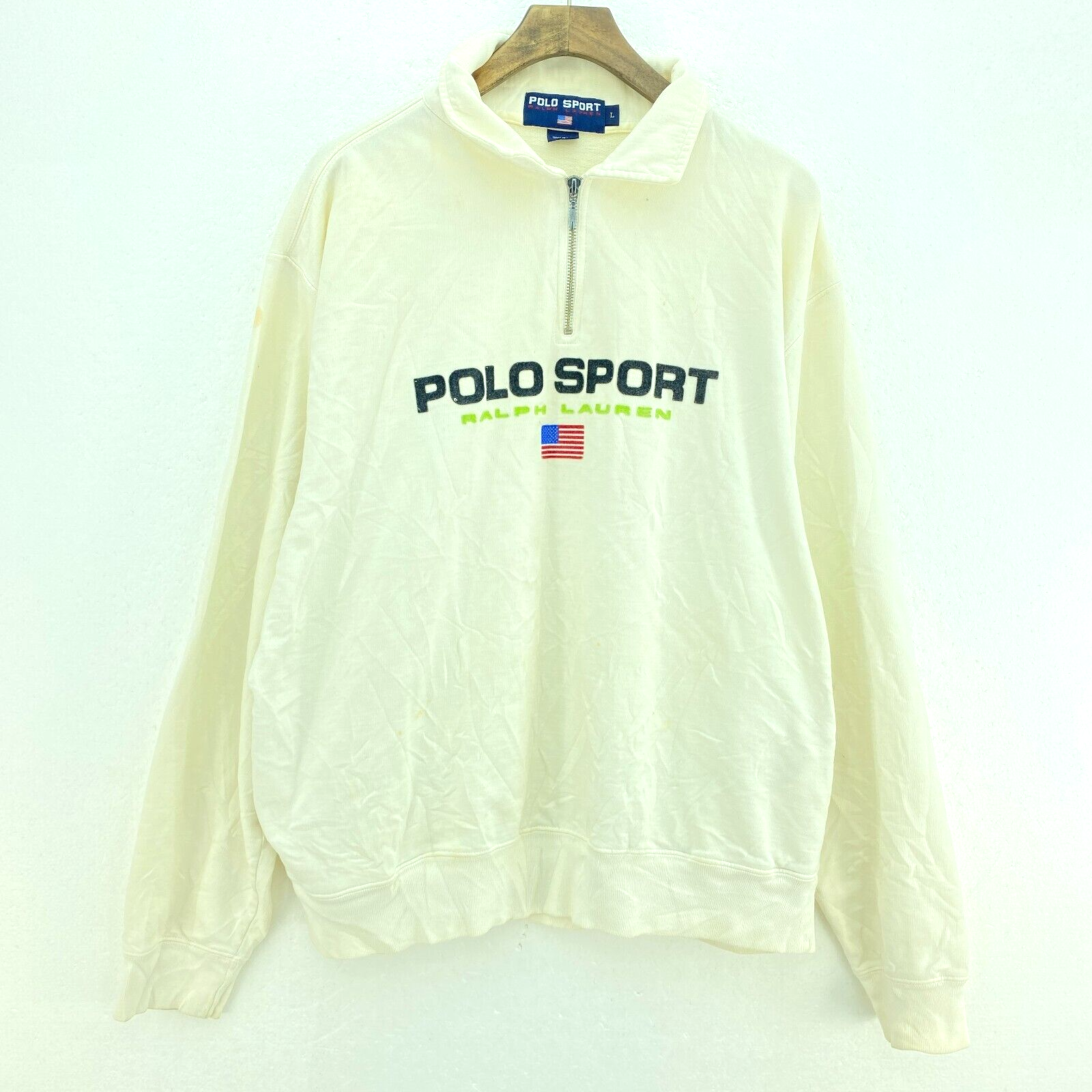 Polo Sport Logo Half Zip White Pullover Sweatshirt Size L