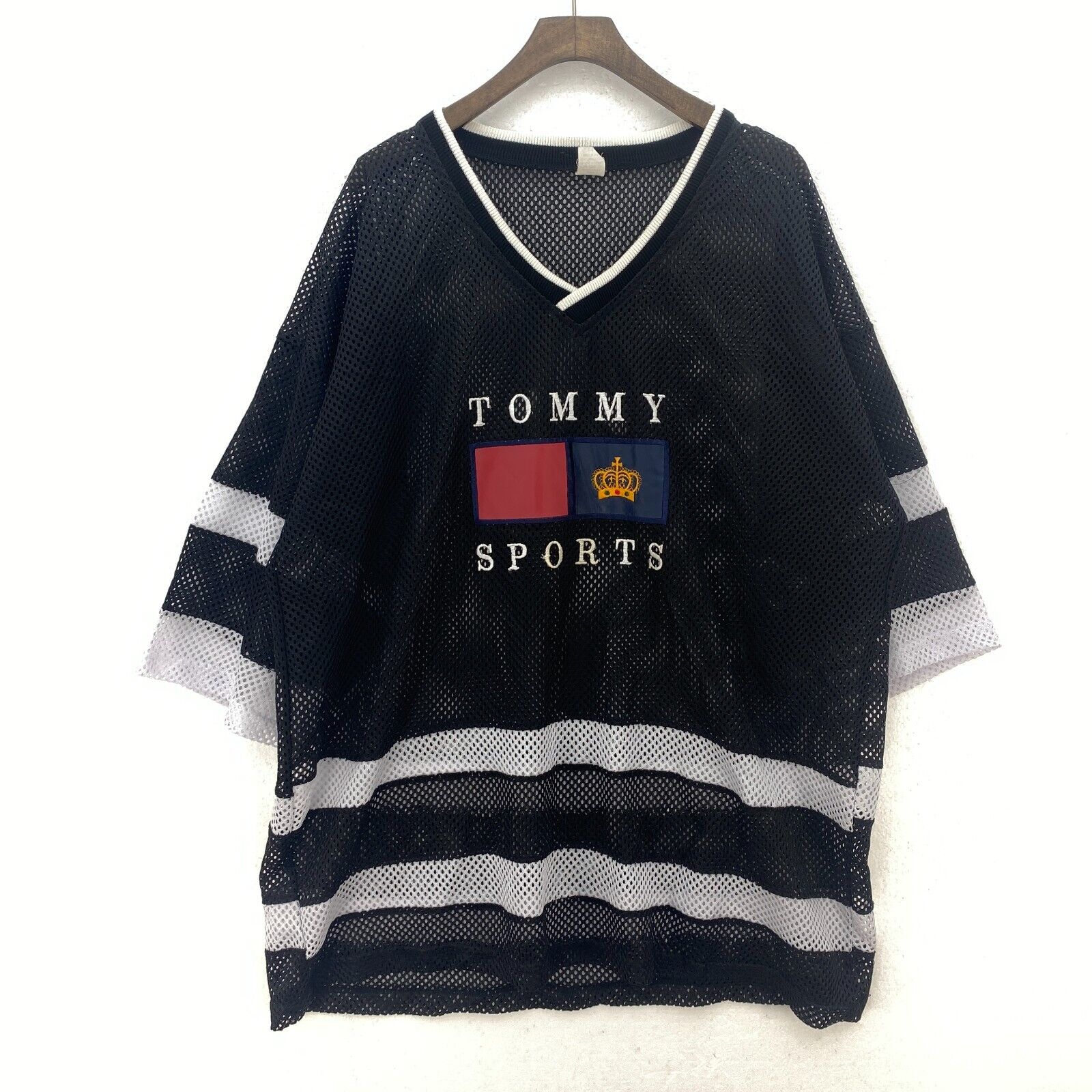 Tommy Hilfiger Sports Black Mesh V-Neck Jersey Size XXL