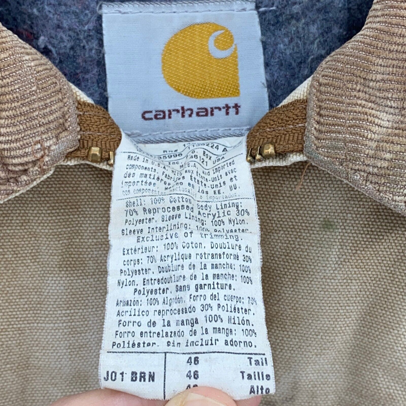 Carhartt Workwear Logo Tan Jacket Size 46 Full Zip Up