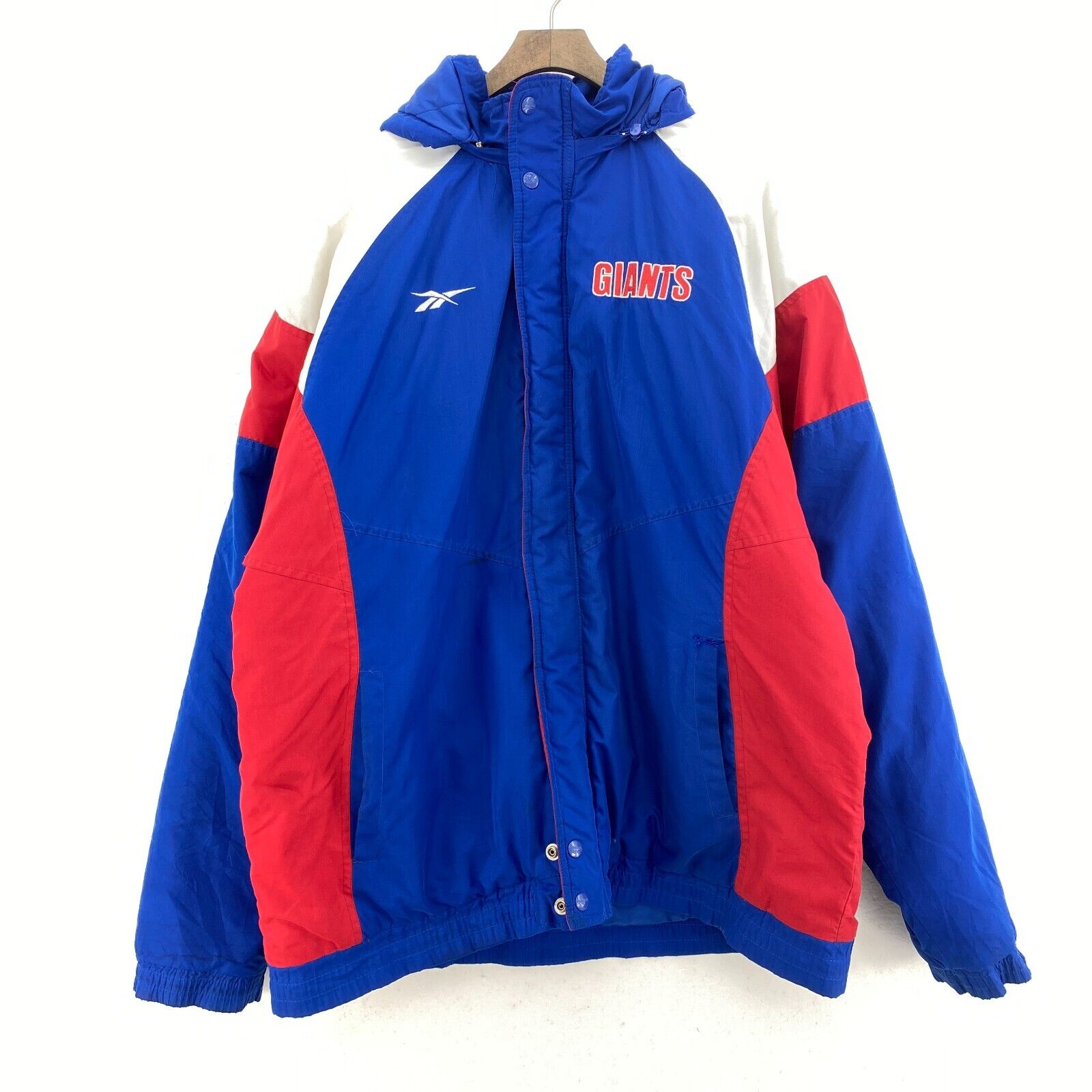 Reebok New York Giants NFL Insulated Full Zip Up Hooded Jacket Size L Blue