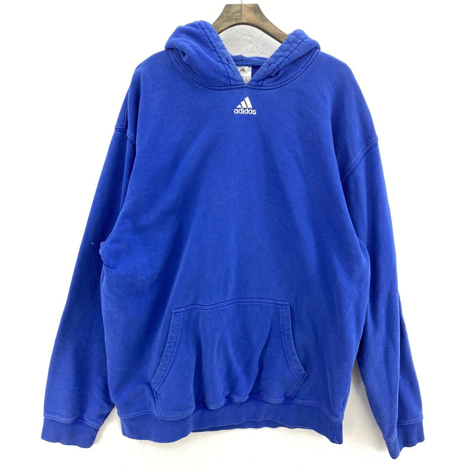 Adidas Embroidered Logo Blue Hoodie Pullover Size XL