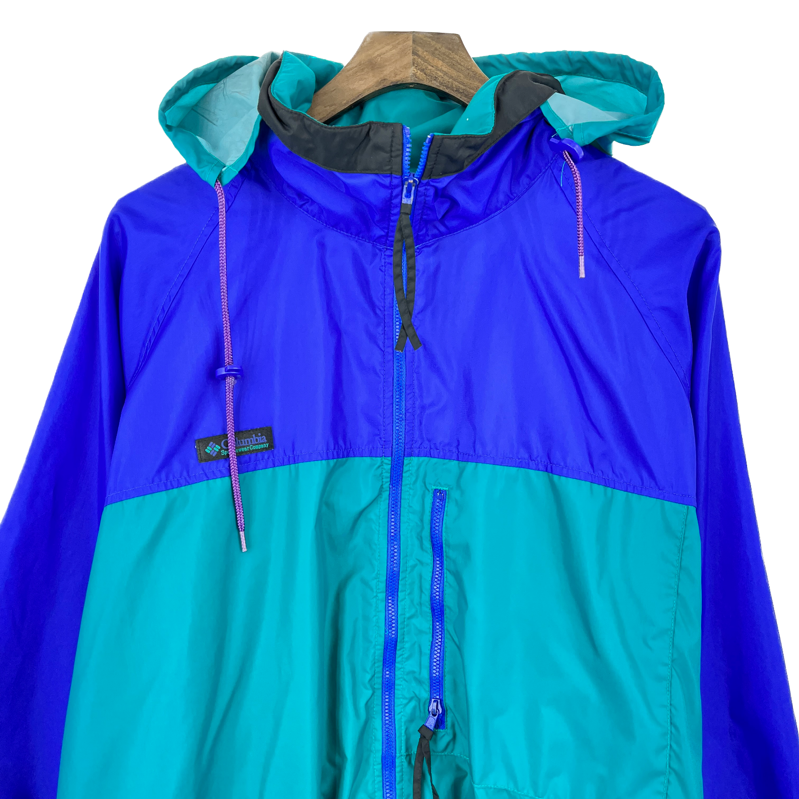 Vintage Columbia Logo Blue Green Light Jacket Size L