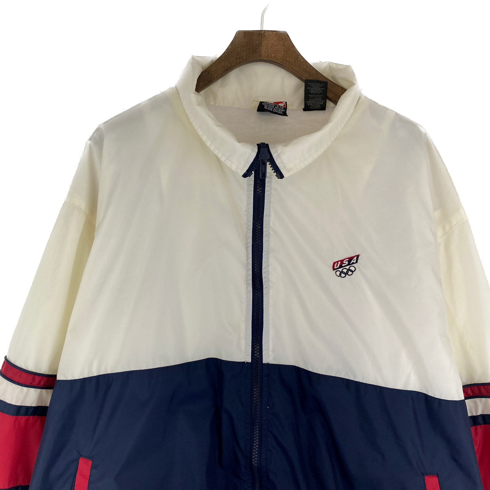 Vintage USA Olympics Full Zip White Navy Blue Light Jacket Size L
