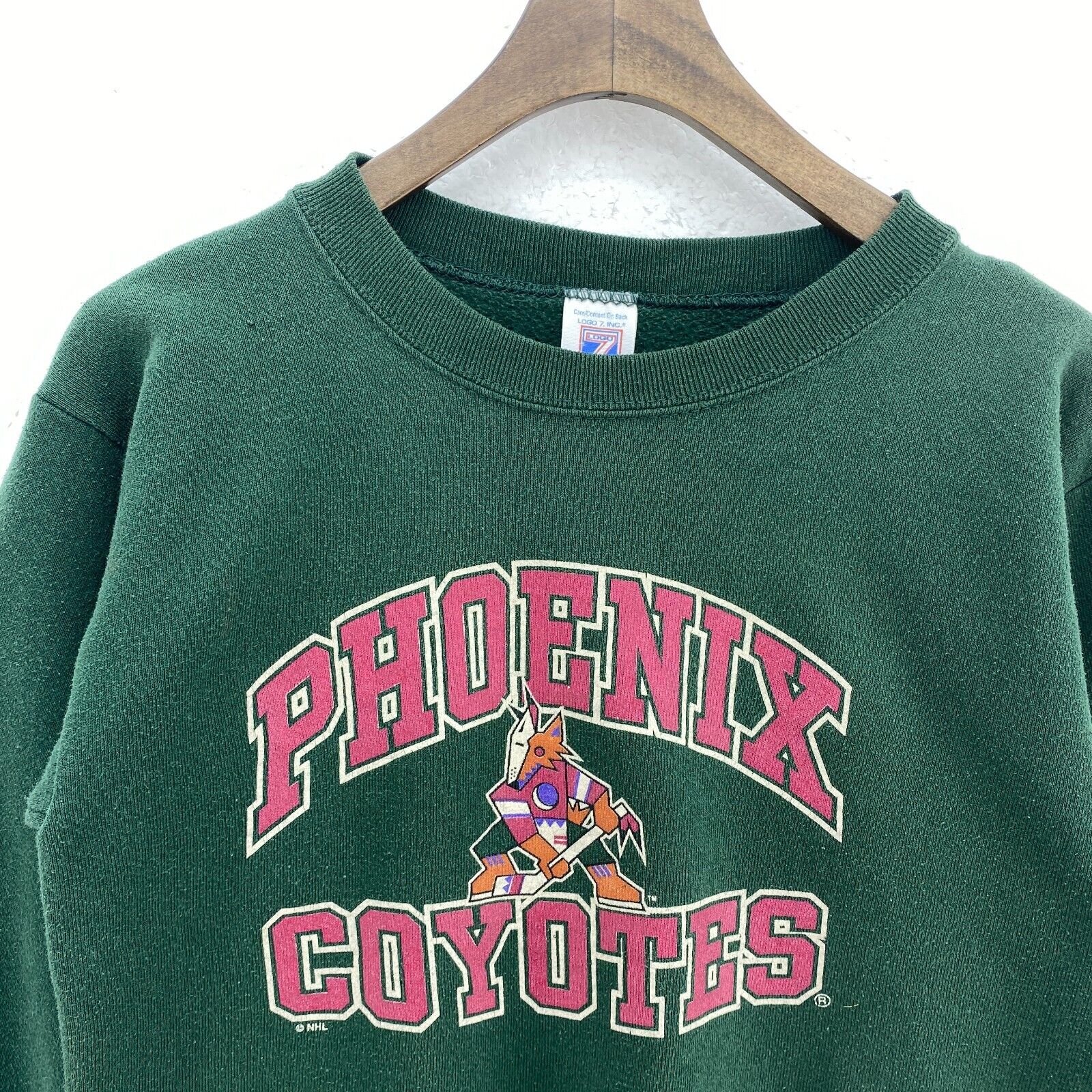 Phoenix Coyotes NHL Vintage Green Sweatshirt Size L Logo 7 Ice Hockey Kids