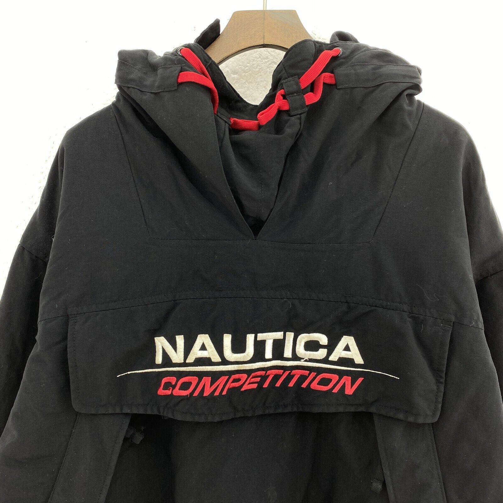 Vintage Nautica Competition Embroidered Black Insulated Pullover Jacket Size L