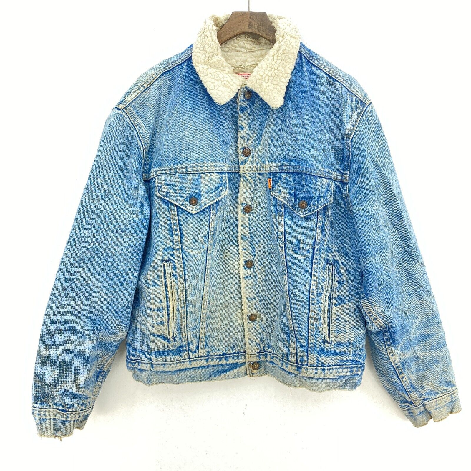 Levi Strauss Orange Tab Blue Wash Denim Sherpa Jacket Size M