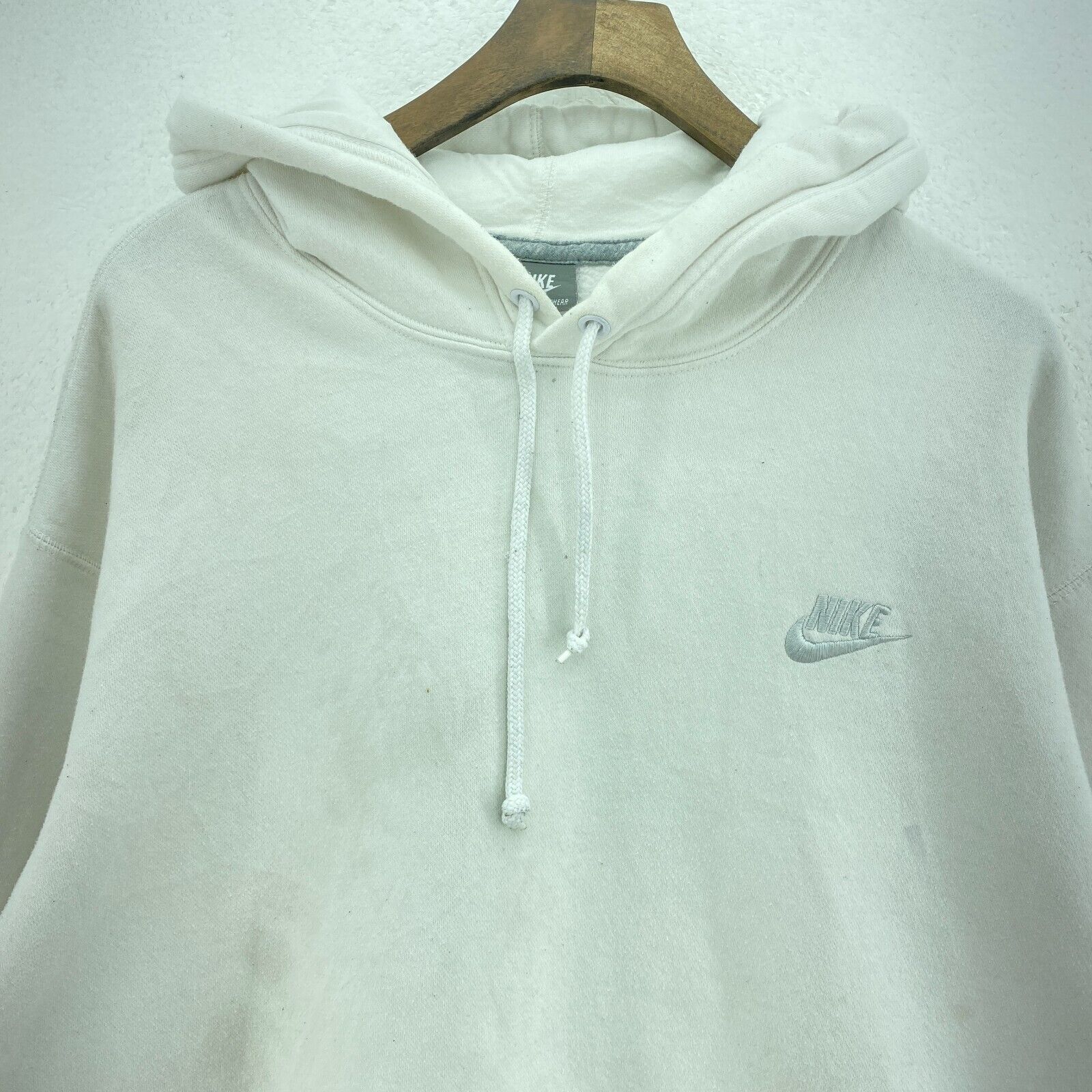 Nike Swoosh Check Embroidered White Hoodie Size L