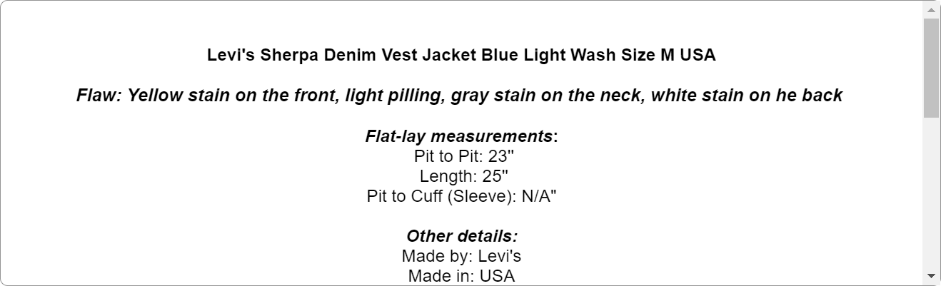 Levi's Sherpa Denim Vest Jacket Blue Light Wash Size M USA