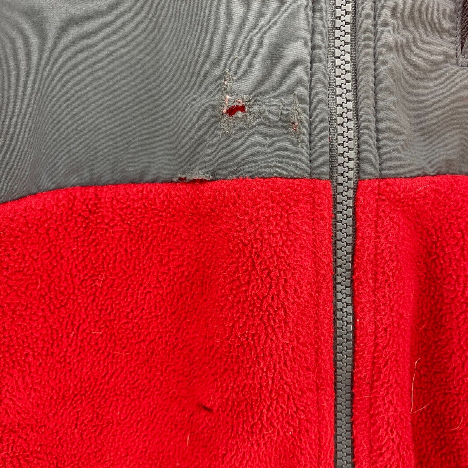 The North Face Logo Full Zip Red Gray Fleece Jacket Size XL