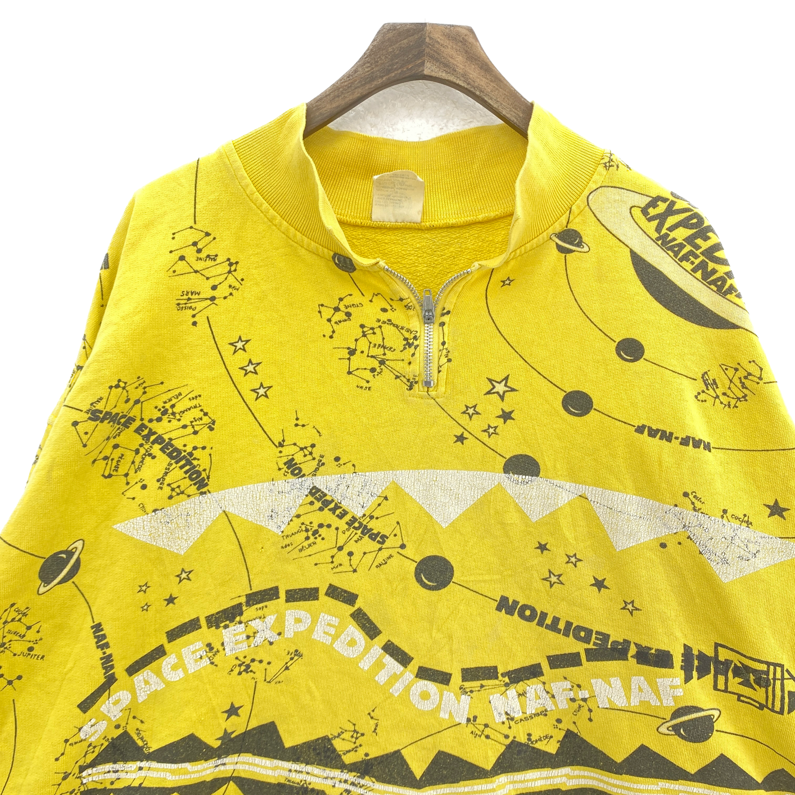 Vintage 1980s Space Expedition All Over Print Quarter Zip Yellow Sweatshirt 2XL
