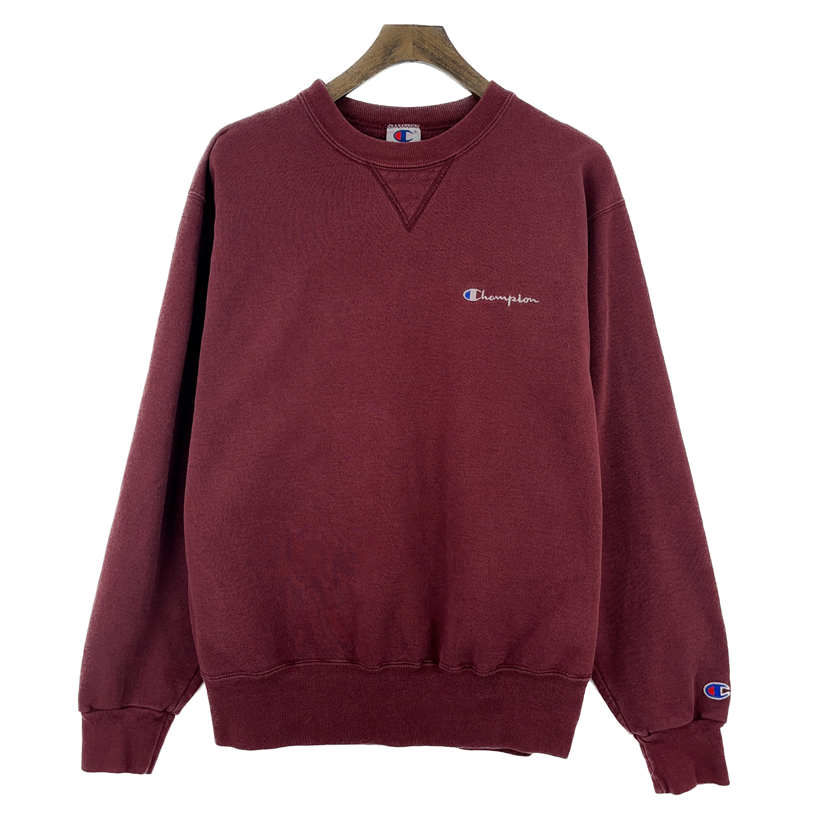 Vintage Champion Logo Crew Neck Burgundy Red Sweatshirt Size L