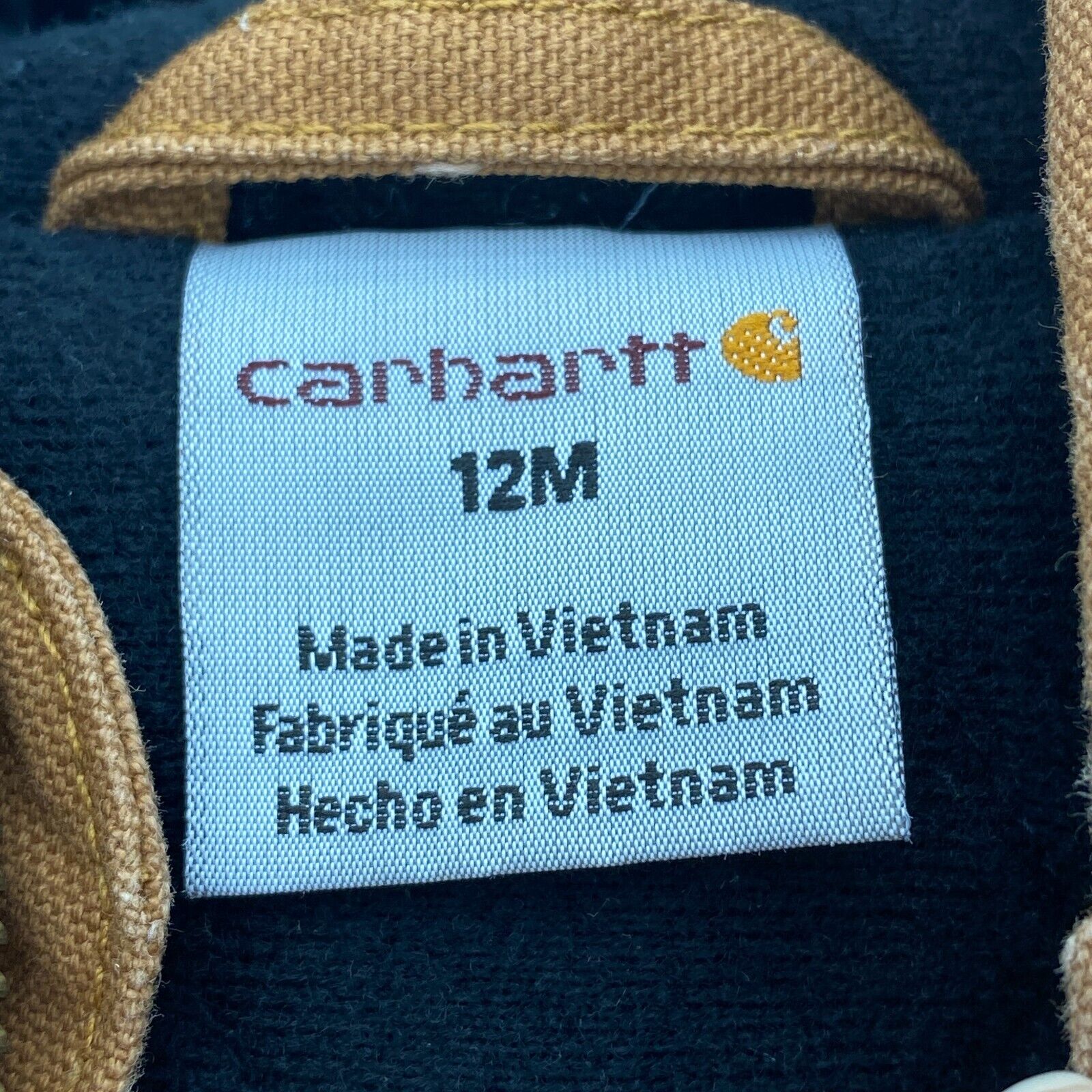 Carhartt Insulated Hooded Jacket Size 12M Brown Full Zip Up Kid's
