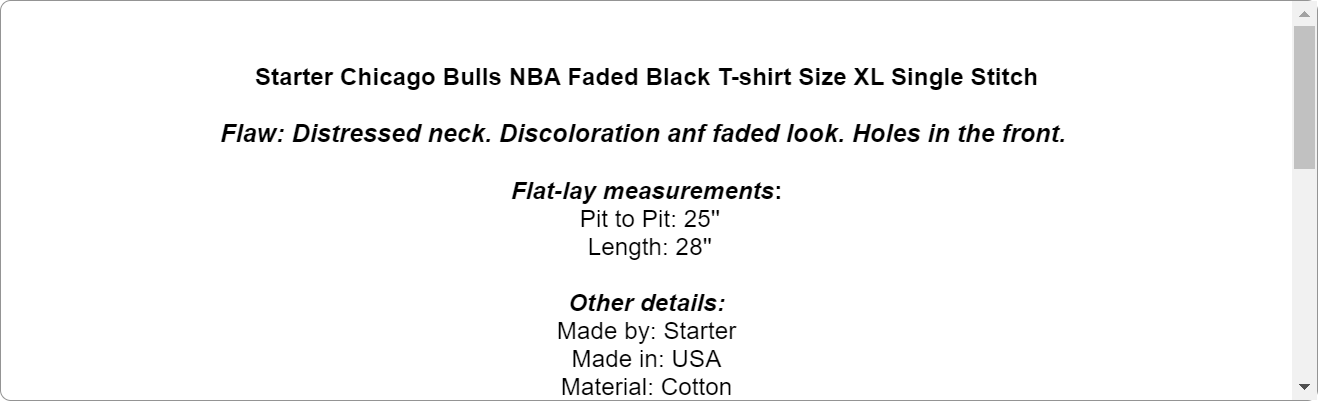 Starter Chicago Bulls NBA Faded Black T-shirt Size XL Single Stitch