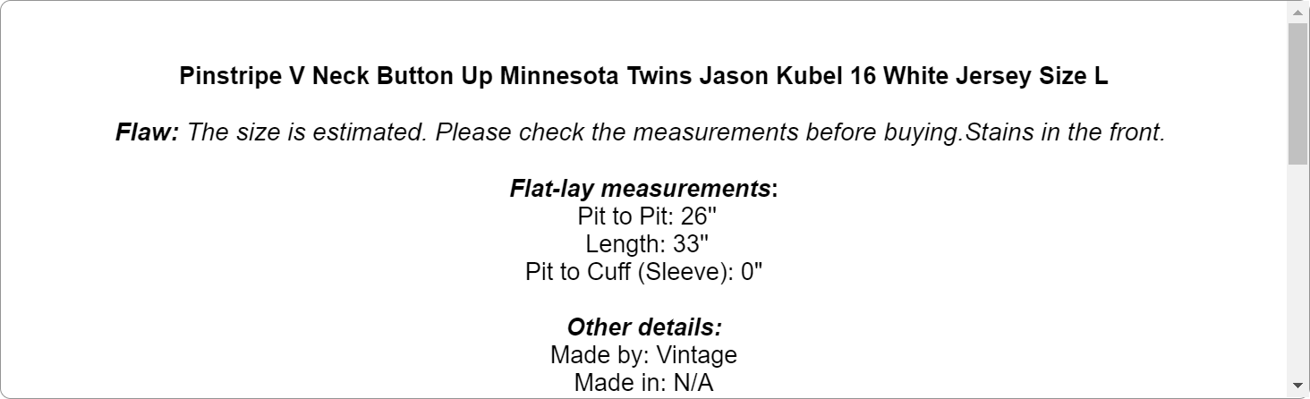 Pinstripe V Neck Button Up Minnesota Twins Jason Kubel 16 White Jersey Size L
