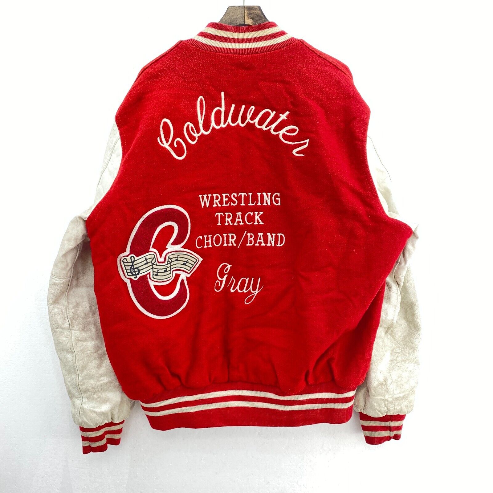 70s Varsity Coldwater Wrestling Track Red Bomber Jacket Size XL