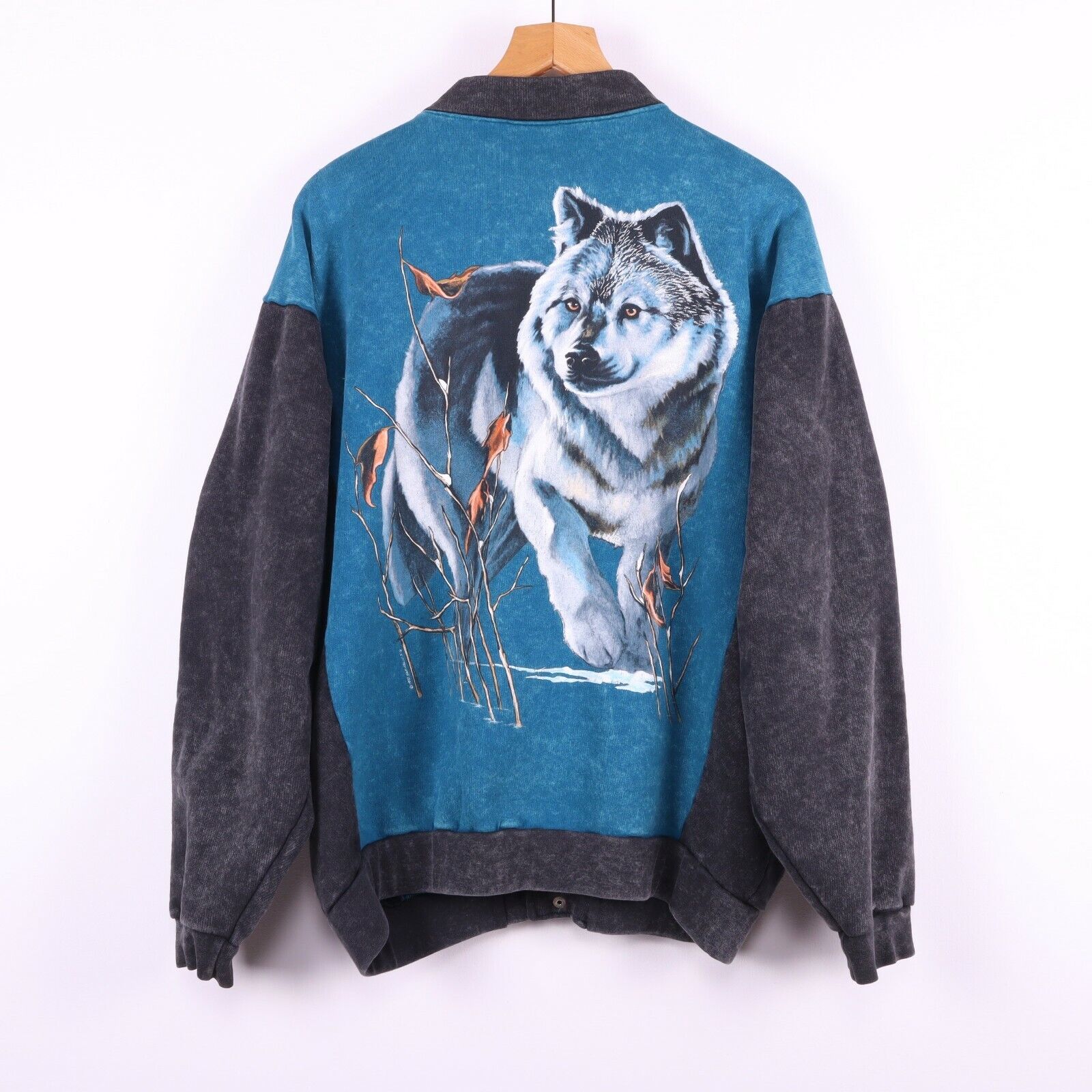 Harlequin Cotton Varsity Jacket Blue Size XL Wolf Dogs Fleece Lined