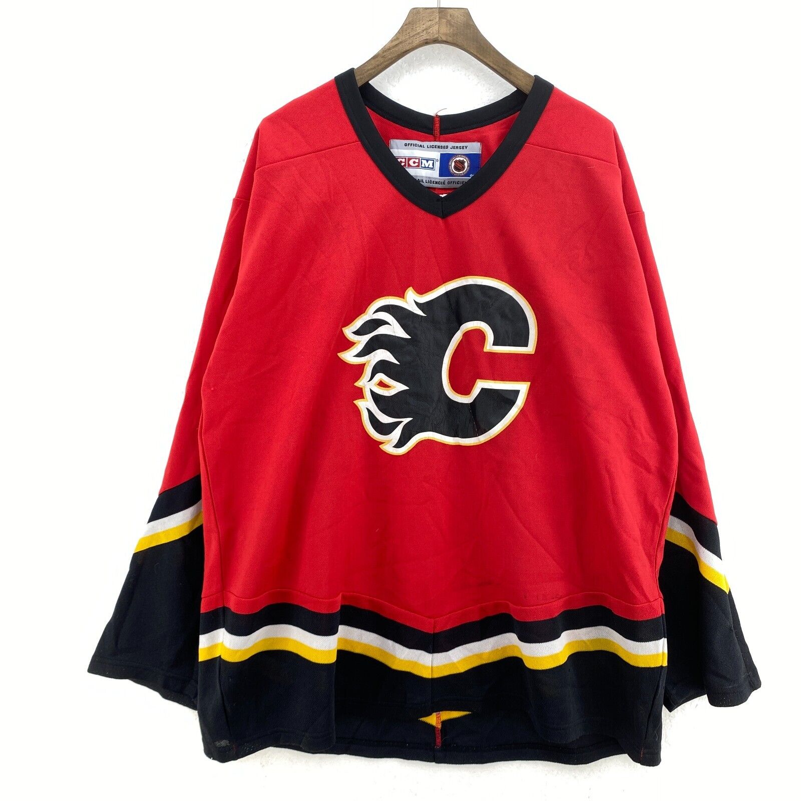 Vintage CCM Calgary Flames V-Neck Red Jersey Size L