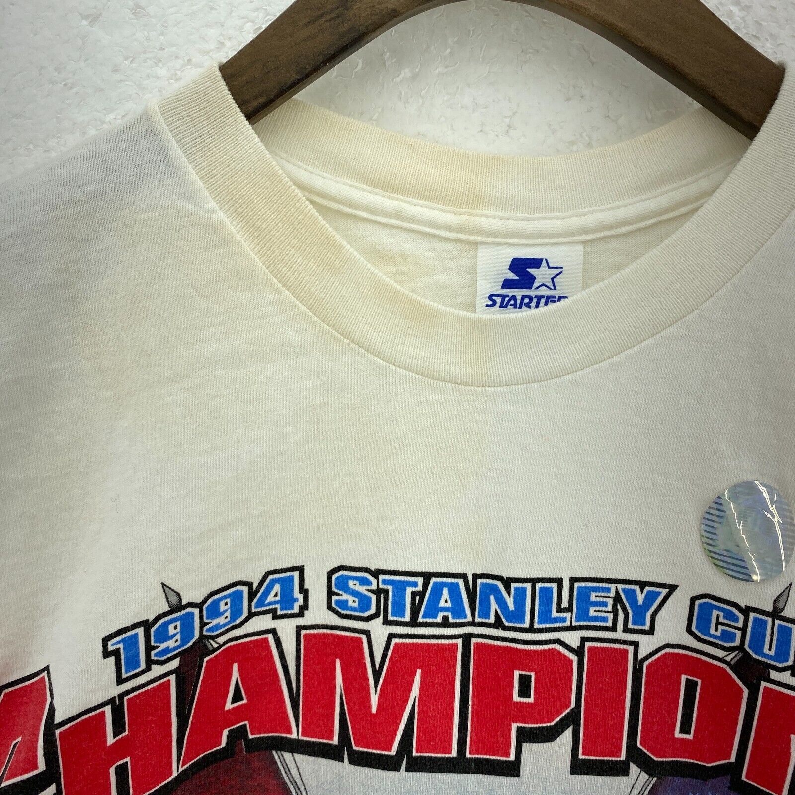 Starter Stanley Cup Champions New York Rangers NHL 1994 White T-shirt Size M