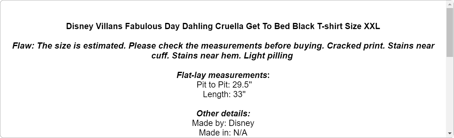 Disney Villans Fabulous Day Dahling Cruella Get To Bed Black T-shirt Size XXL