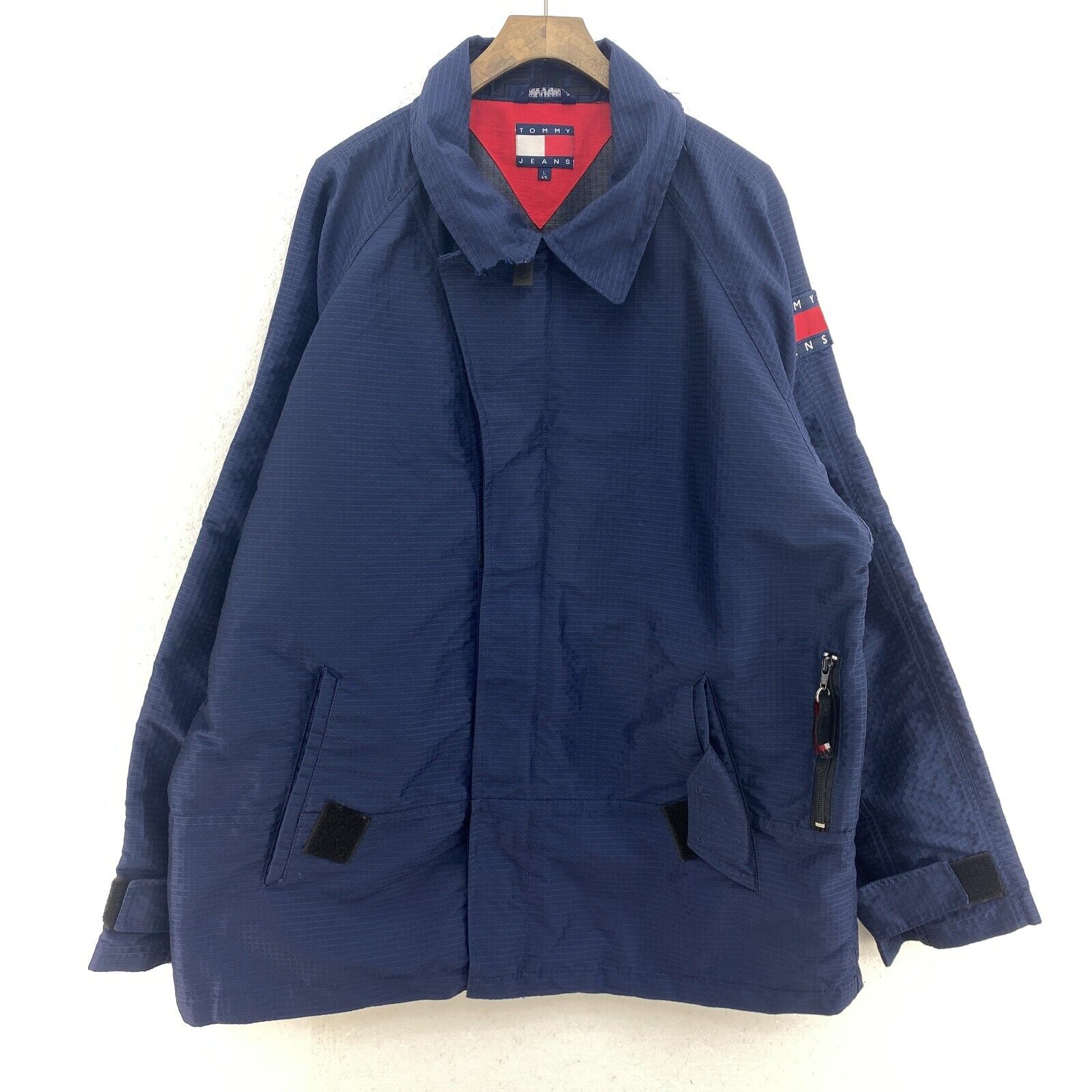 Tommy Hilfiger Logo Vintage Full Zip Navy Blue Ribstop Jacket Size L