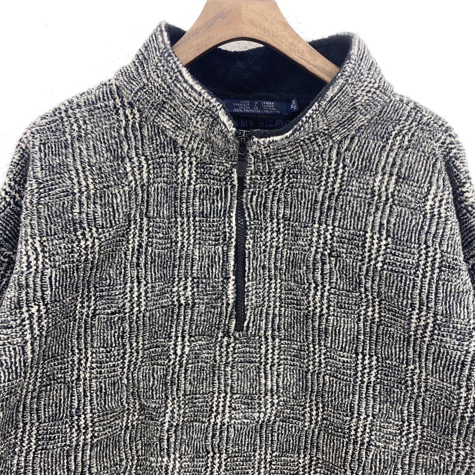Tommy Hilfiger Deep Pile Fleece Jacket Pattern Size XL Gray 1/4 Zip