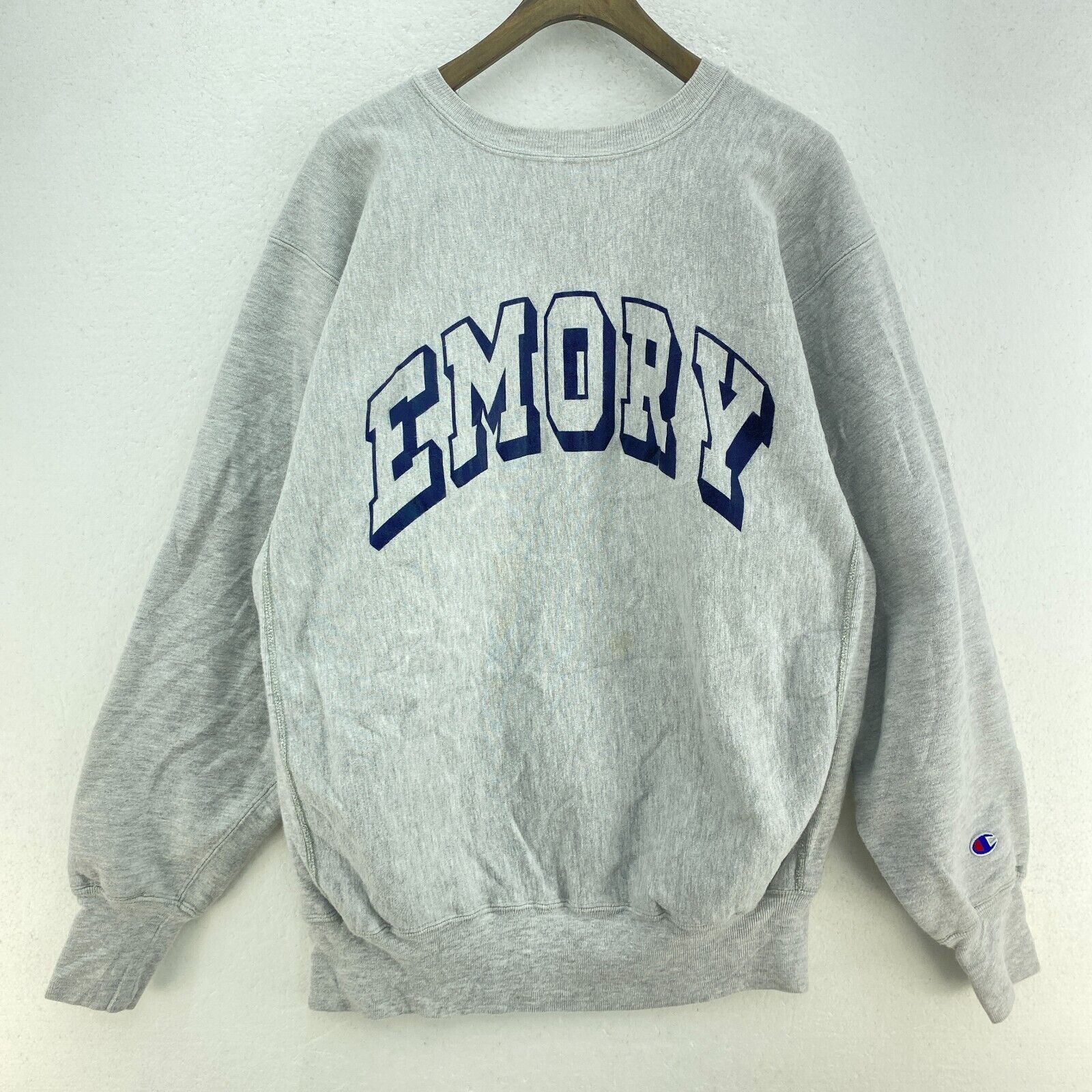 Champion Reverse Weave Emory University Spell Out Gray Sweatshirt Size XXL