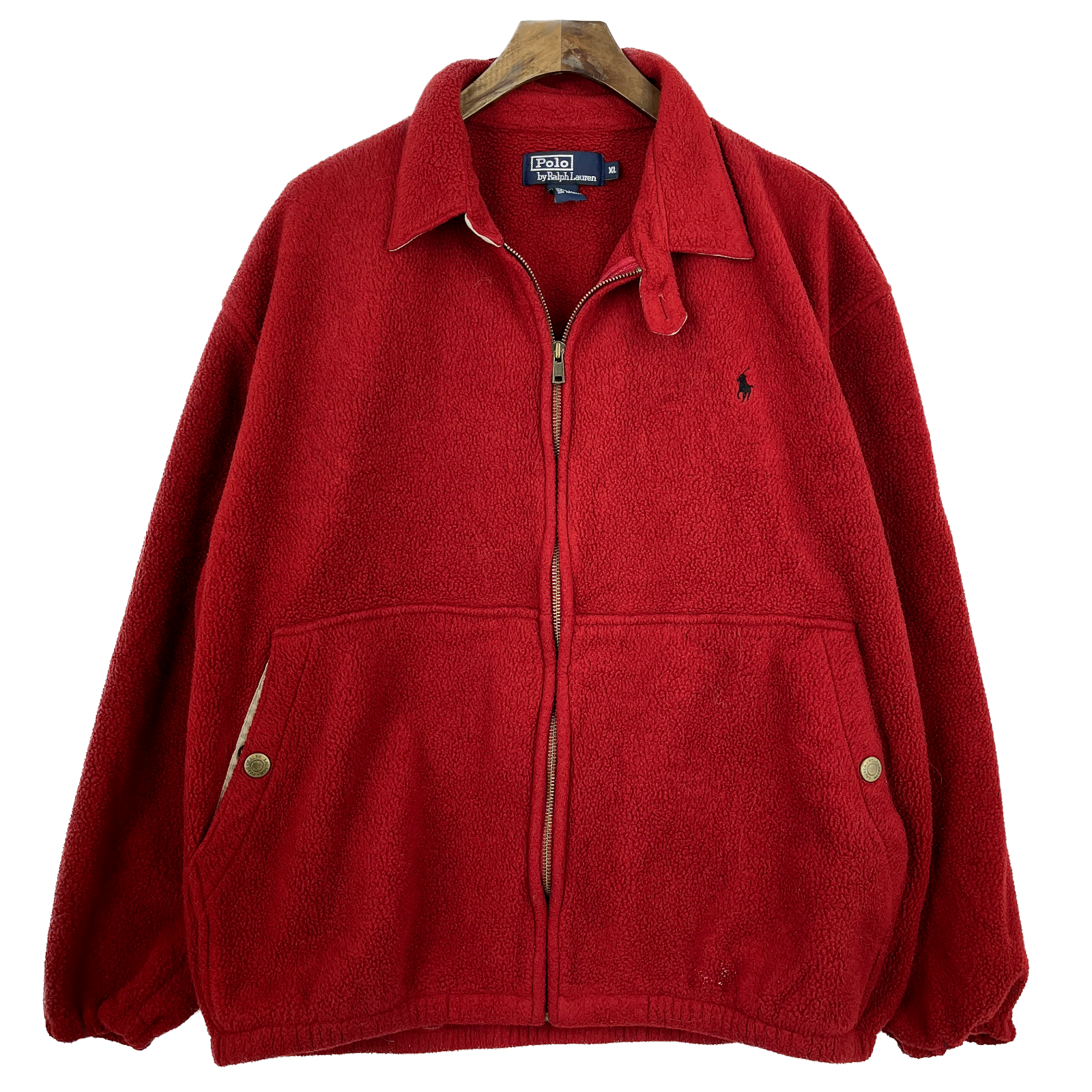 Vintage Polo Ralph Lauren Full Zip Red Fleece Bomber Jacket Size XL