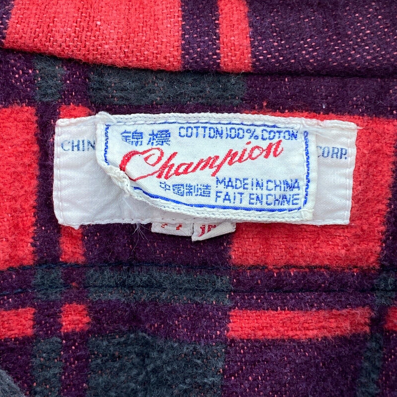Vintage Champion Red Button Up Flannel Checked Shirt M