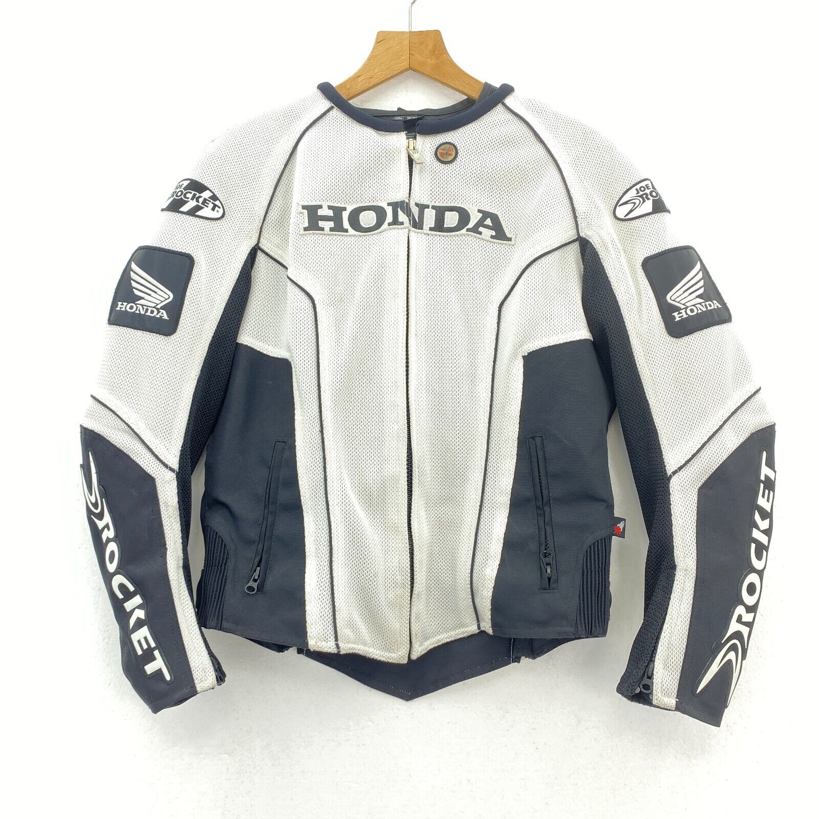 Honda Joe Rocket White Motorcycle Jacket Size M Missing Armour With Liner