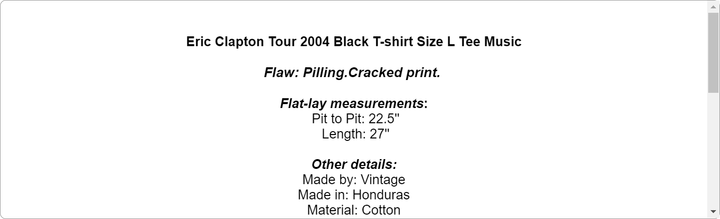 Eric Clapton Tour 2004 Black T-shirt Size L Tee Music