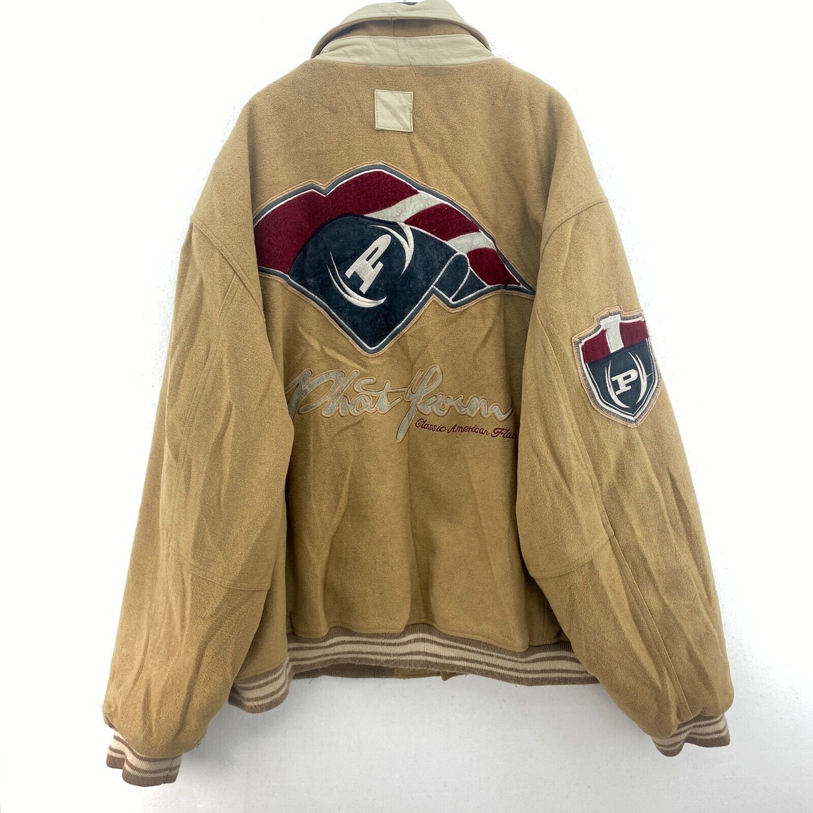 Phat Farm Classic American Flava Wool Bomber Jacket Size 6XL Brown Y2K