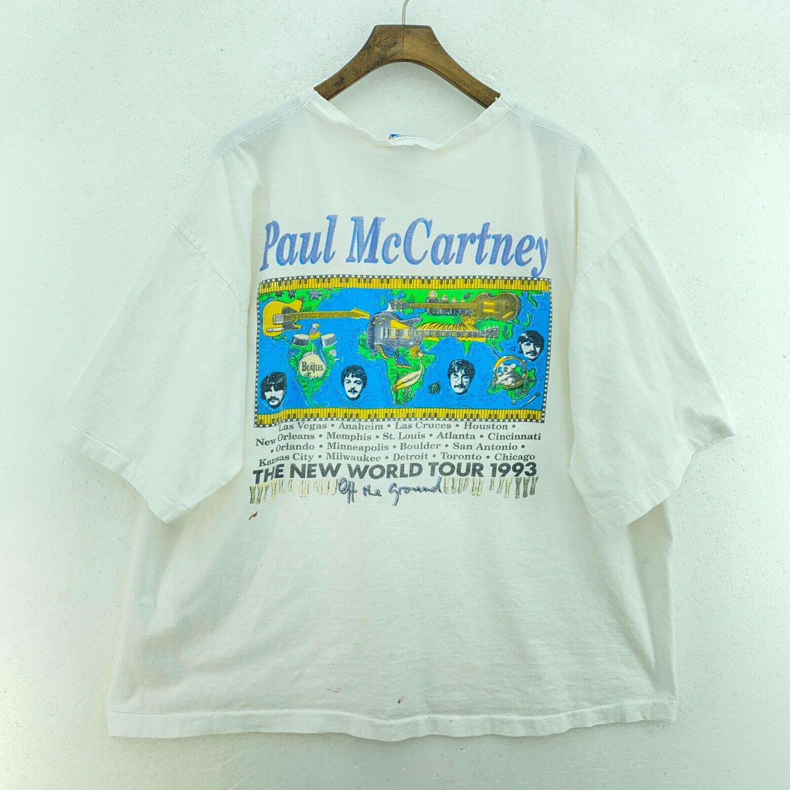 1993 The Beatles Paul McCartney The New World Tour Print White T-shirt Size XL