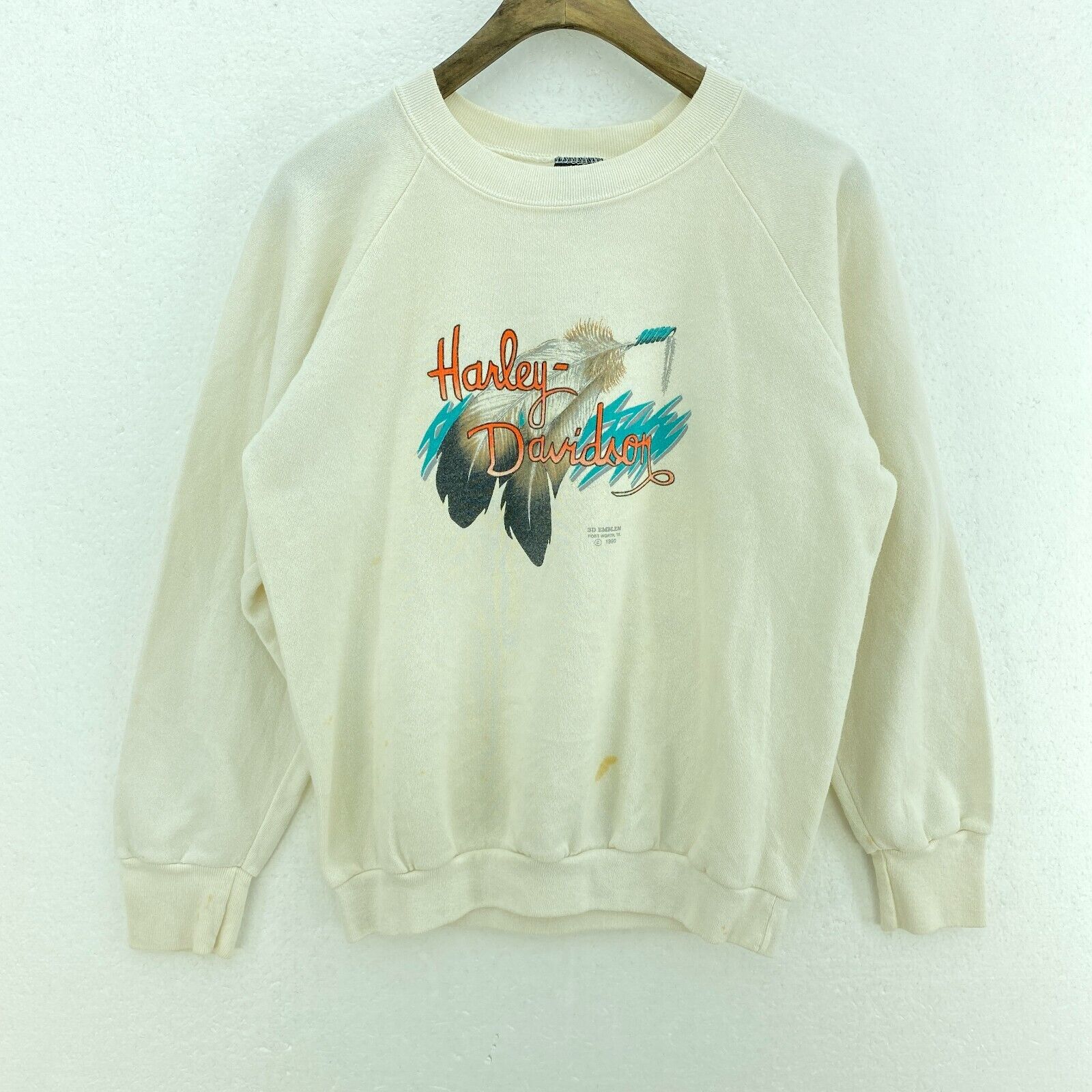 3D Emblem Harley Davidson Motorcycles Print White Sweatshirt Size M Women's