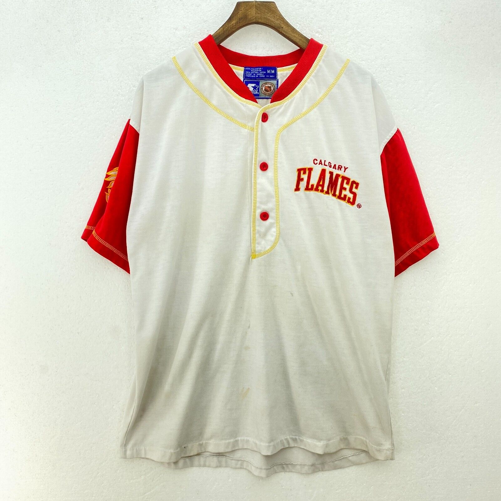 Calgary Flames NHL Starter Henley T-shirt White Size M